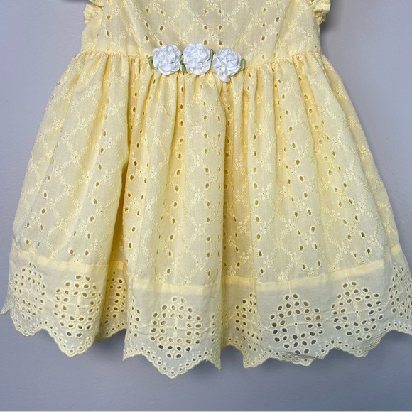 Baby Girl 6-9M Butter Yellow Schiffli Eyelet Dress White Flowers Cottagecore - Picture 5 of 13